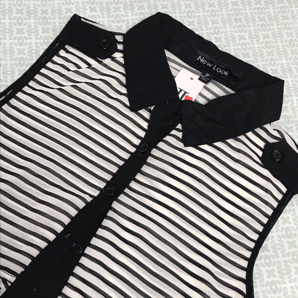 CUTE BUTTON DOWN SHEER COLLAR SLEEVELESS TOP - Picture 5 of 8